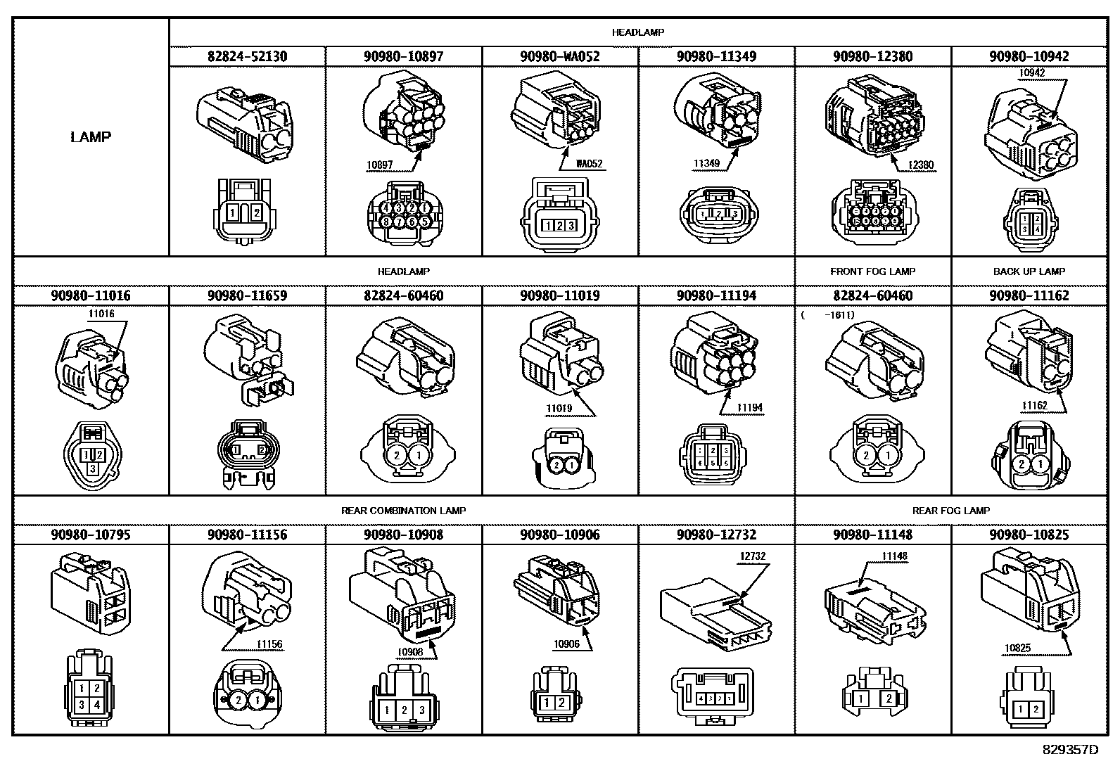 Toyota COROLLA 线束和卡夹 EPC diagram — 829357D