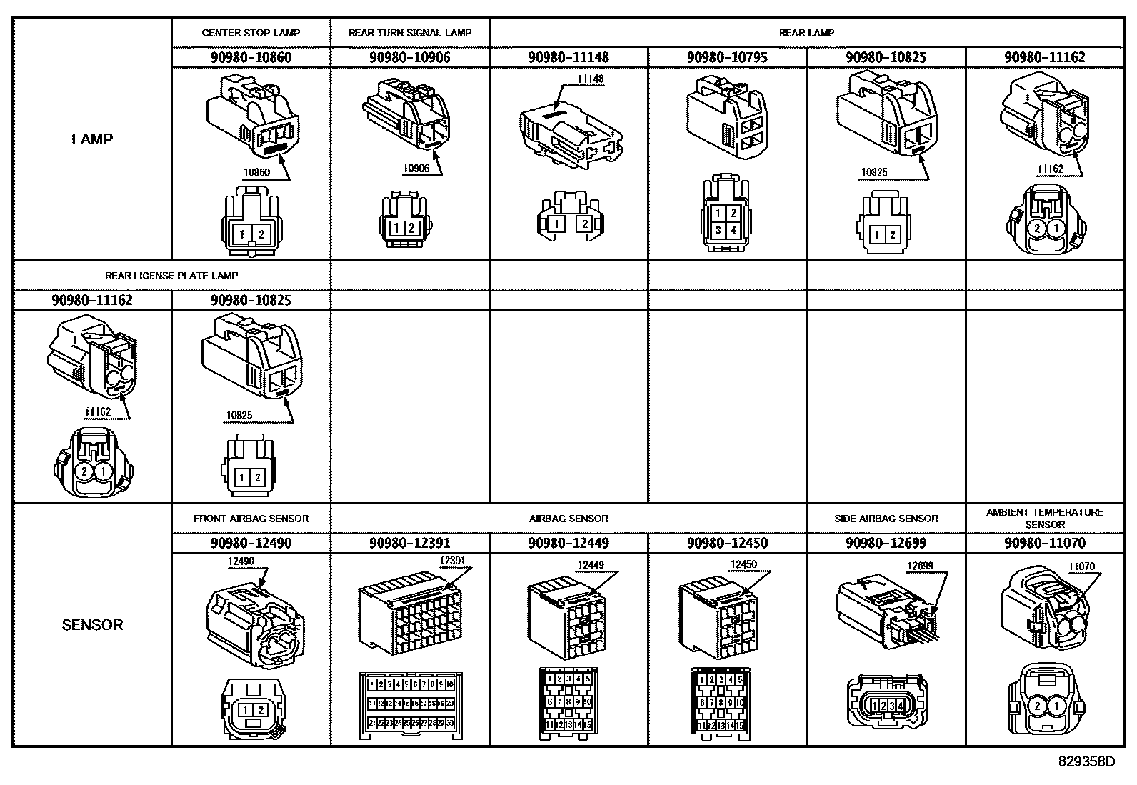 Toyota COROLLA 线束和卡夹 EPC diagram — 829358D
