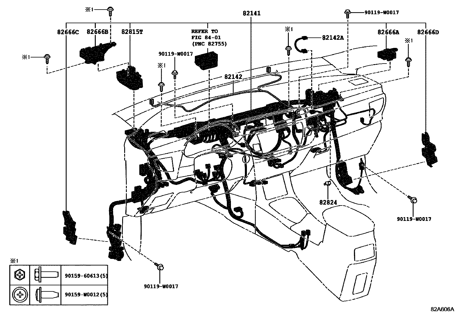 Toyota COROLLA 线束和卡夹 EPC diagram — 82A606A