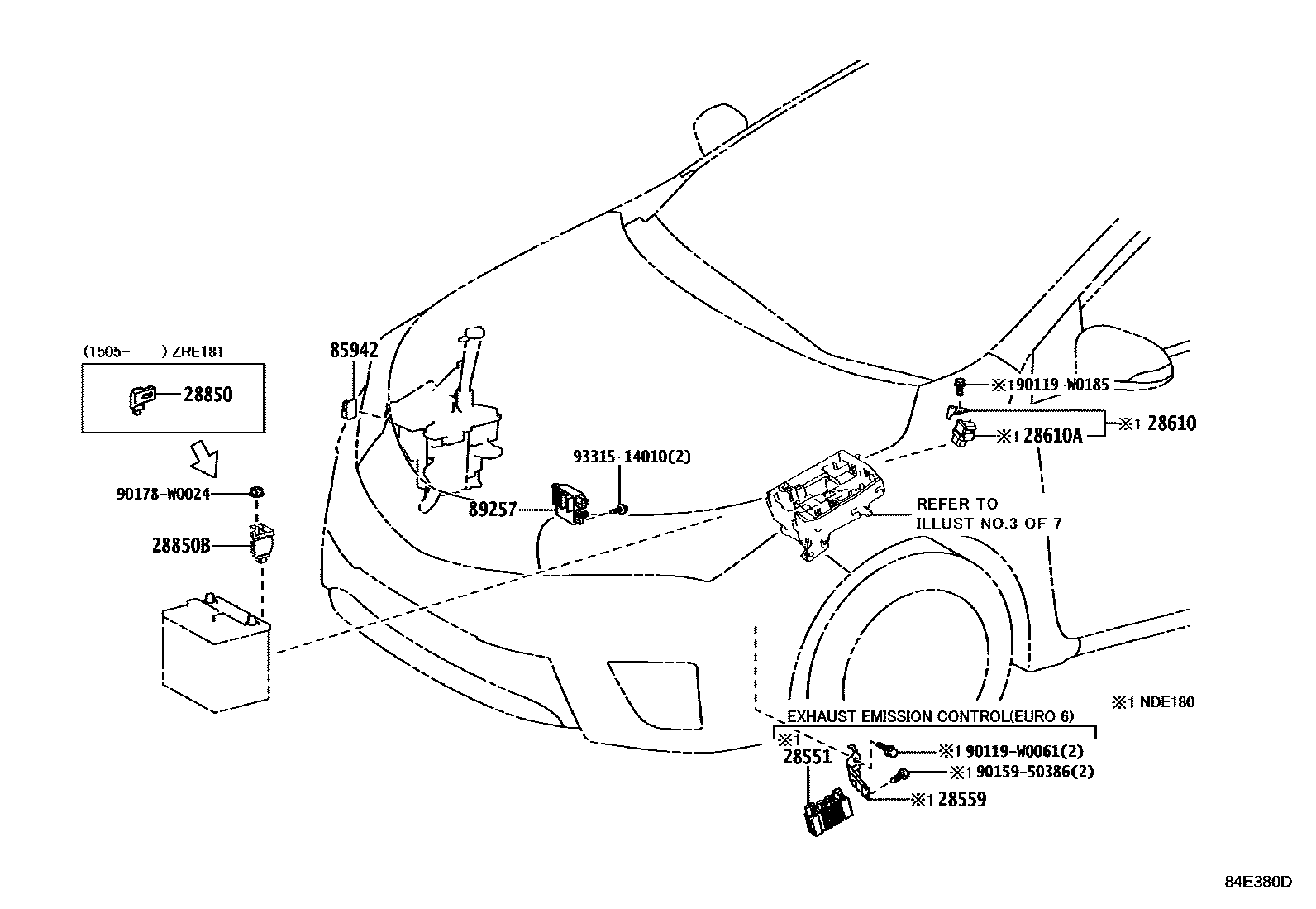 Toyota COROLLA 开关和继电器和ECU EPC diagram — 84E380D