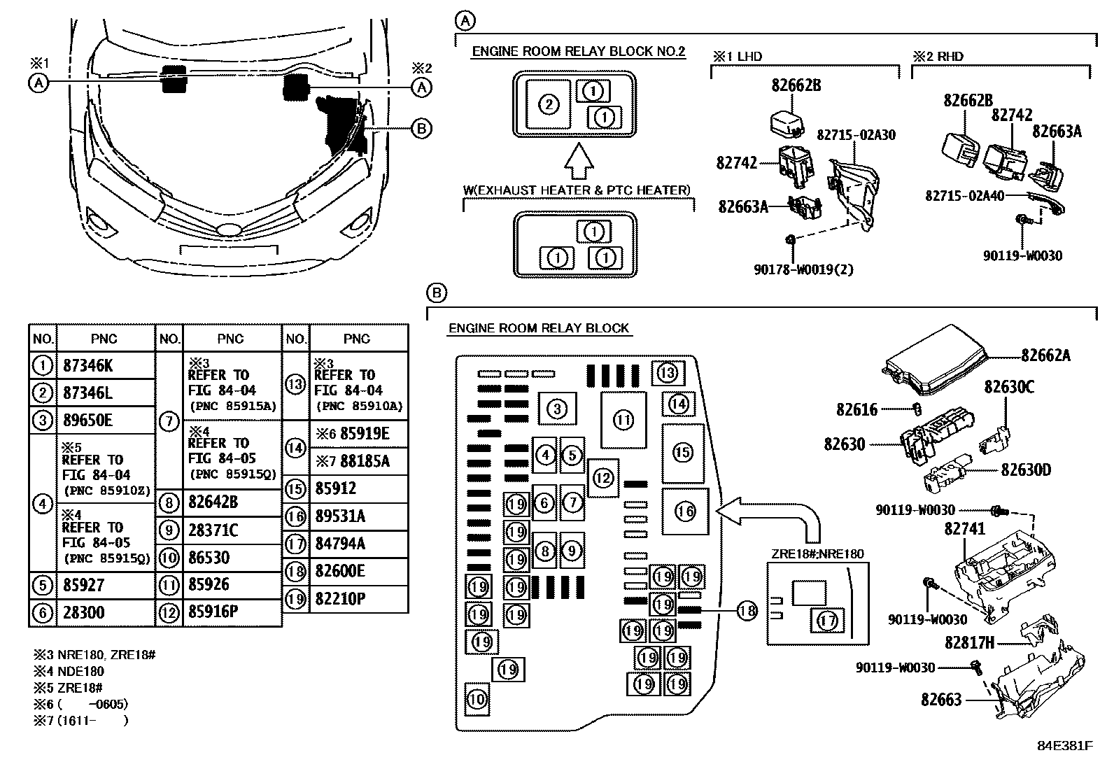 Toyota COROLLA 开关和继电器和ECU EPC diagram — 84E381F