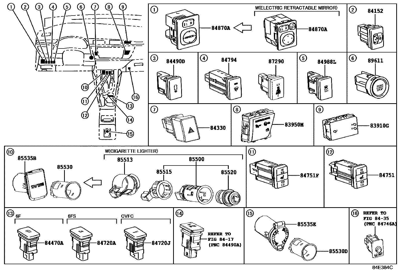 Toyota COROLLA 开关和继电器和ECU EPC diagram — 84E384C