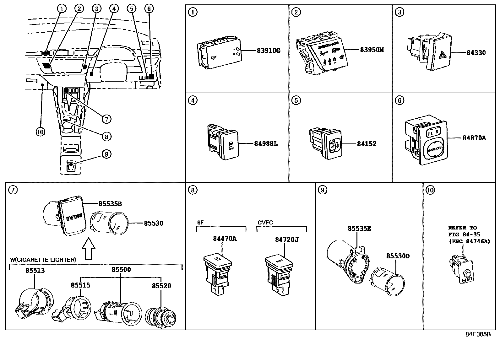 Toyota COROLLA 开关和继电器和ECU EPC diagram — 84E385B
