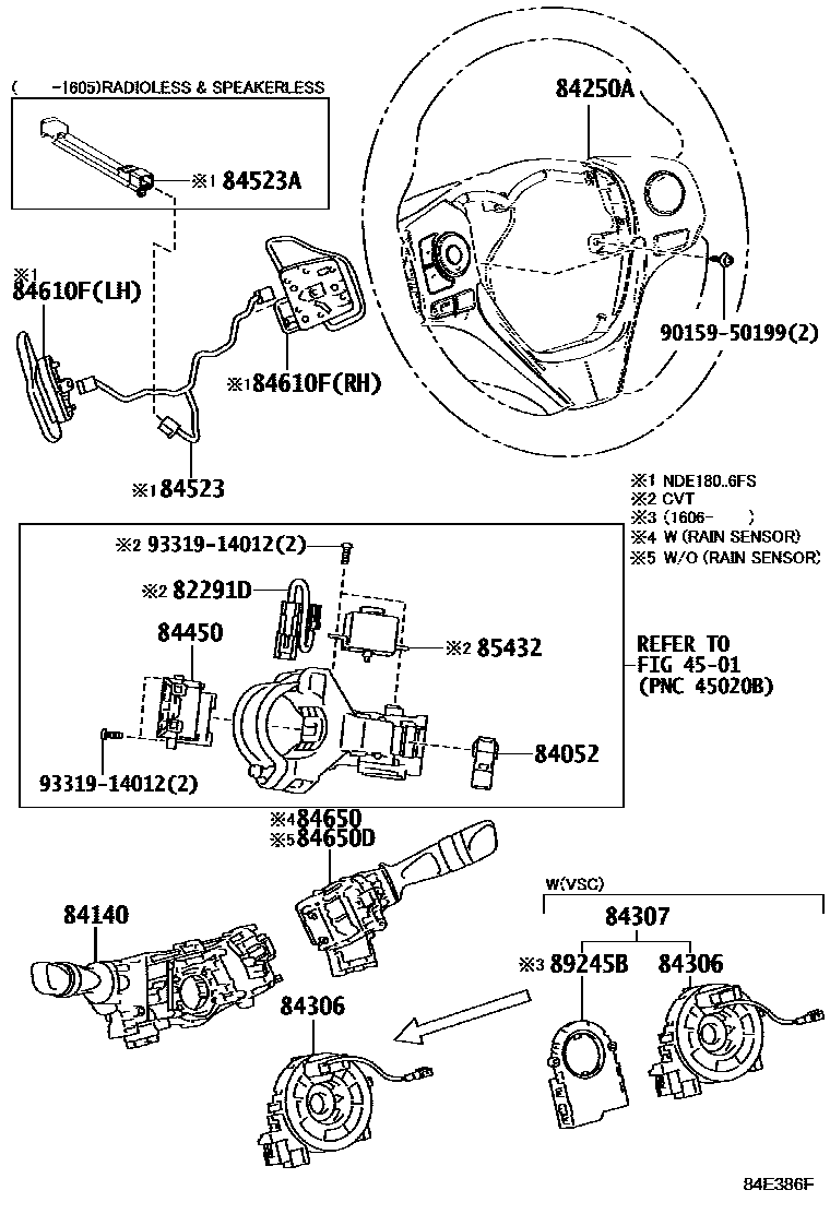 Toyota COROLLA 开关和继电器和ECU EPC diagram — 84E386F