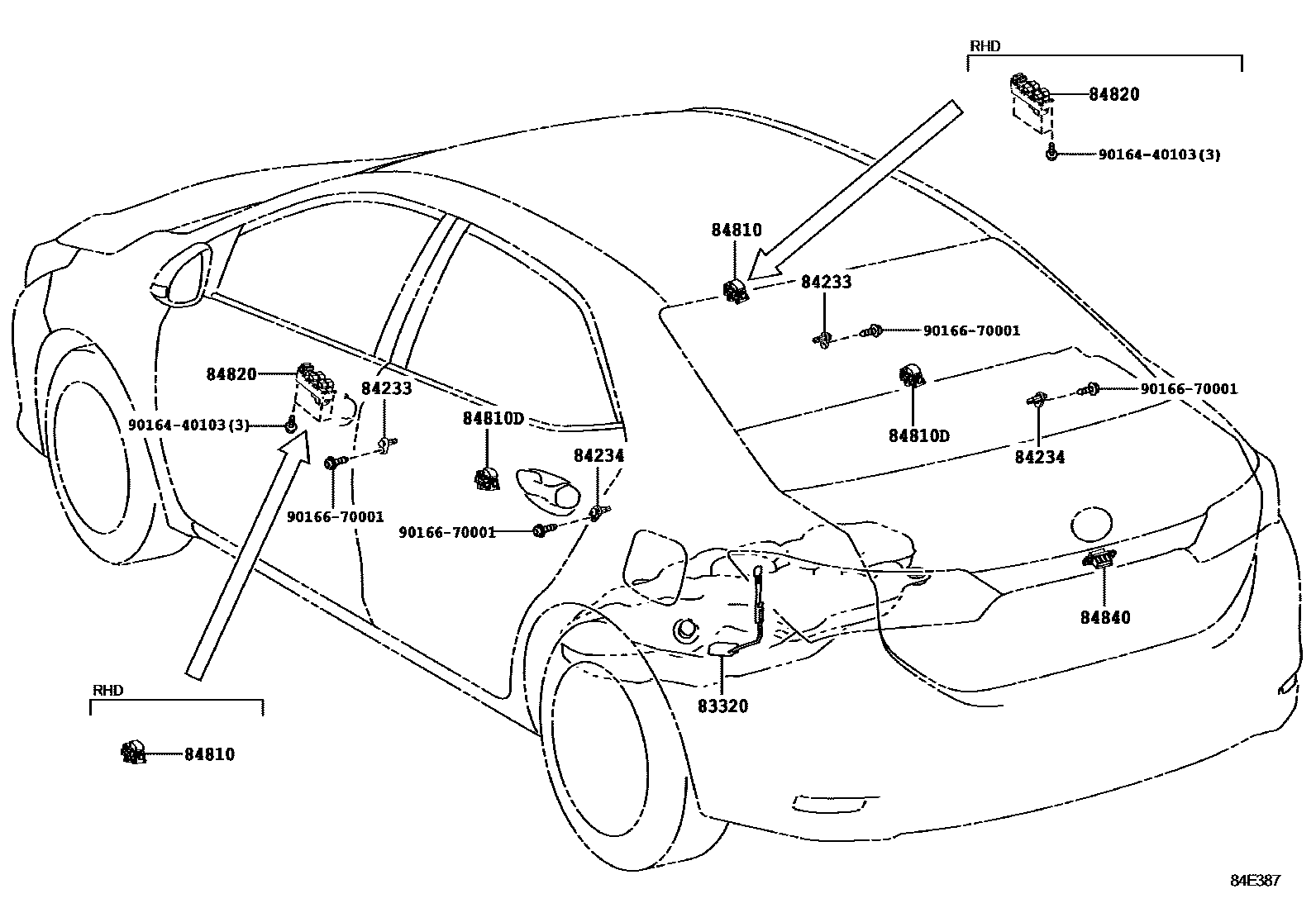 Toyota COROLLA 开关和继电器和ECU EPC diagram — 84E387