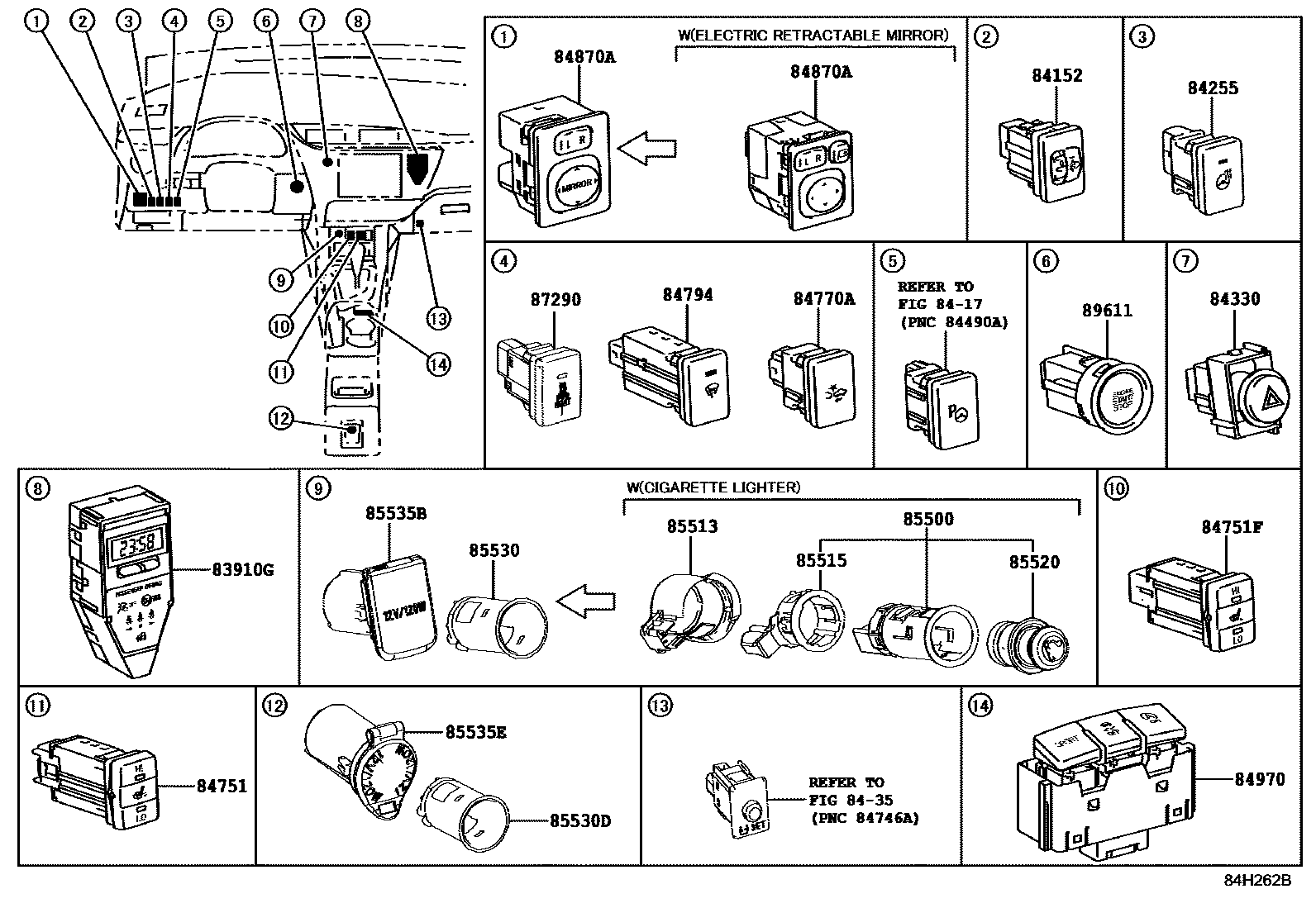 Toyota COROLLA 开关和继电器和ECU EPC diagram — 84H262B
