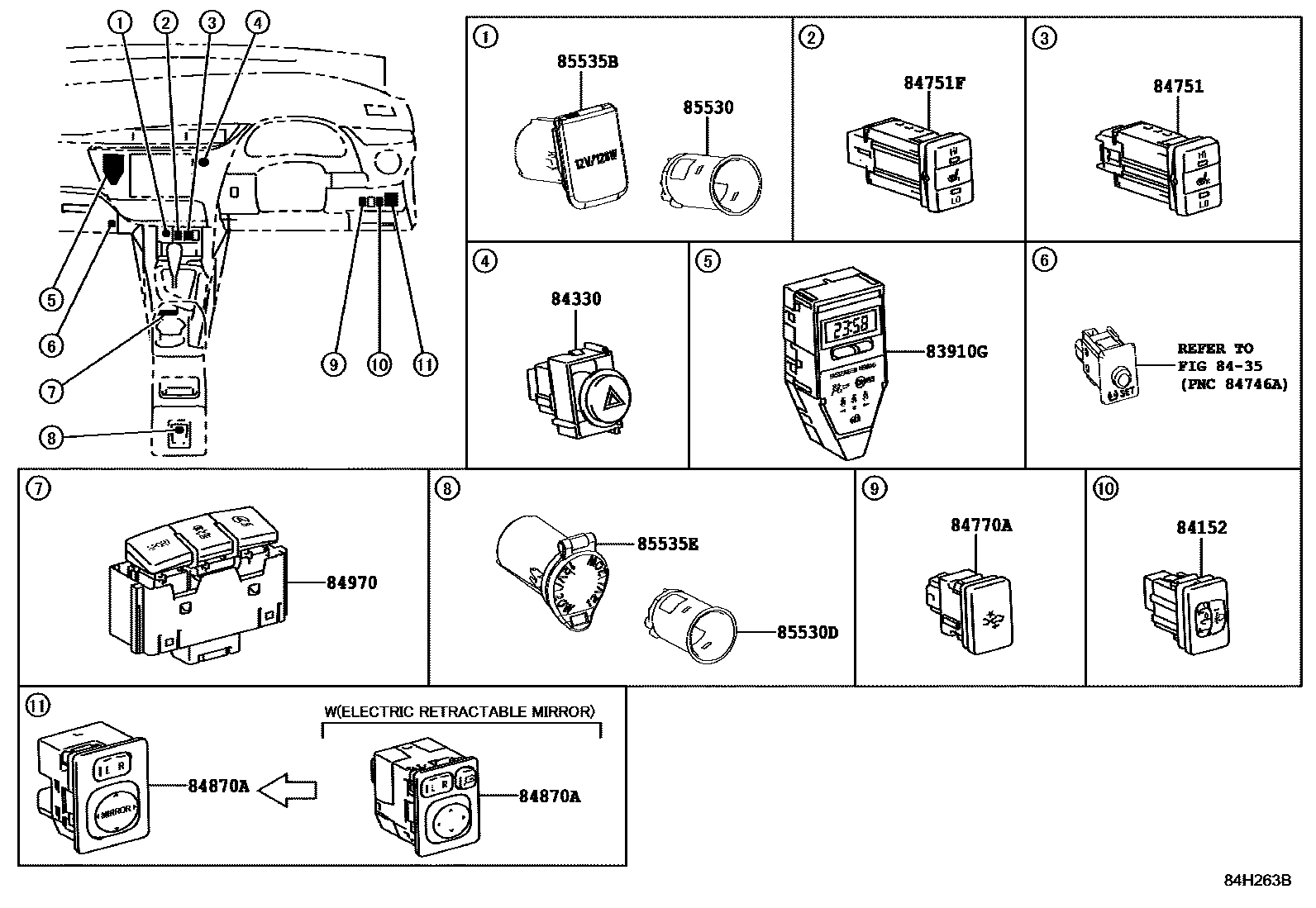 Toyota COROLLA 开关和继电器和ECU EPC diagram — 84H263B