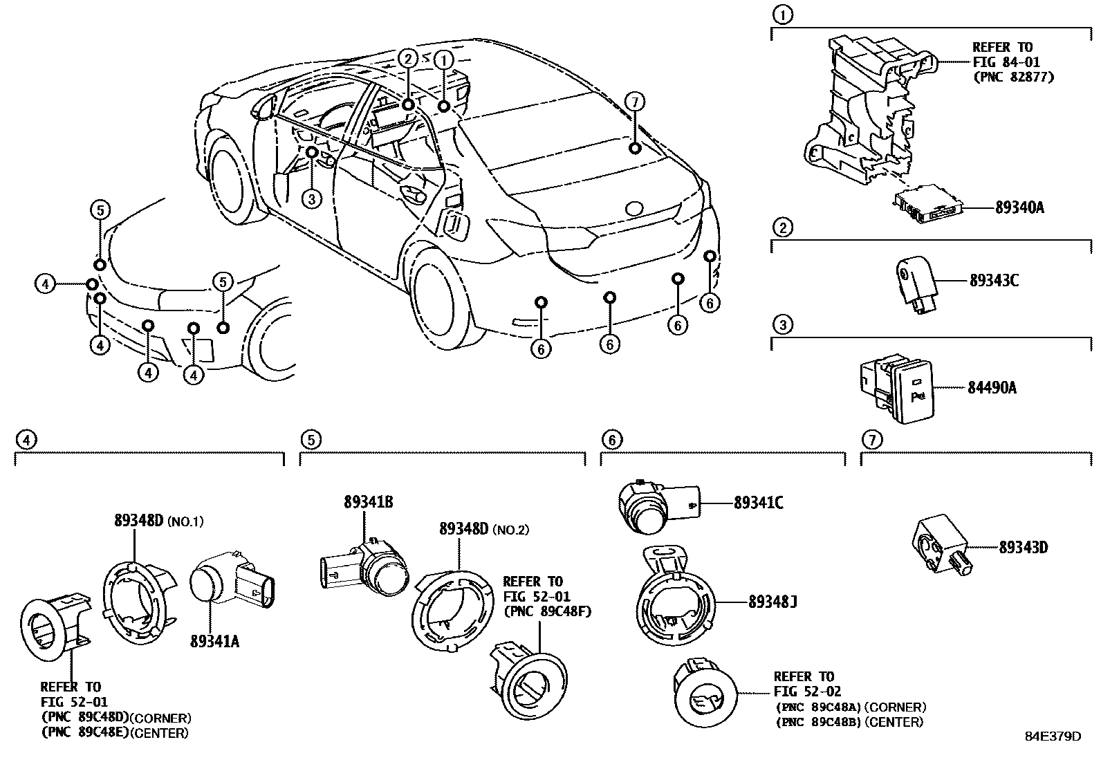 Toyota COROLLA 测距雷达和倒车雷达 EPC diagram — 84E379D