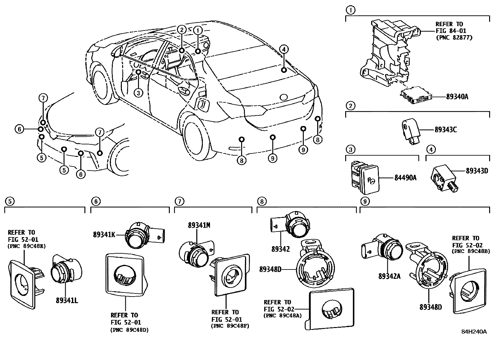 Toyota COROLLA 测距雷达和倒车雷达 EPC diagram — 84H240A