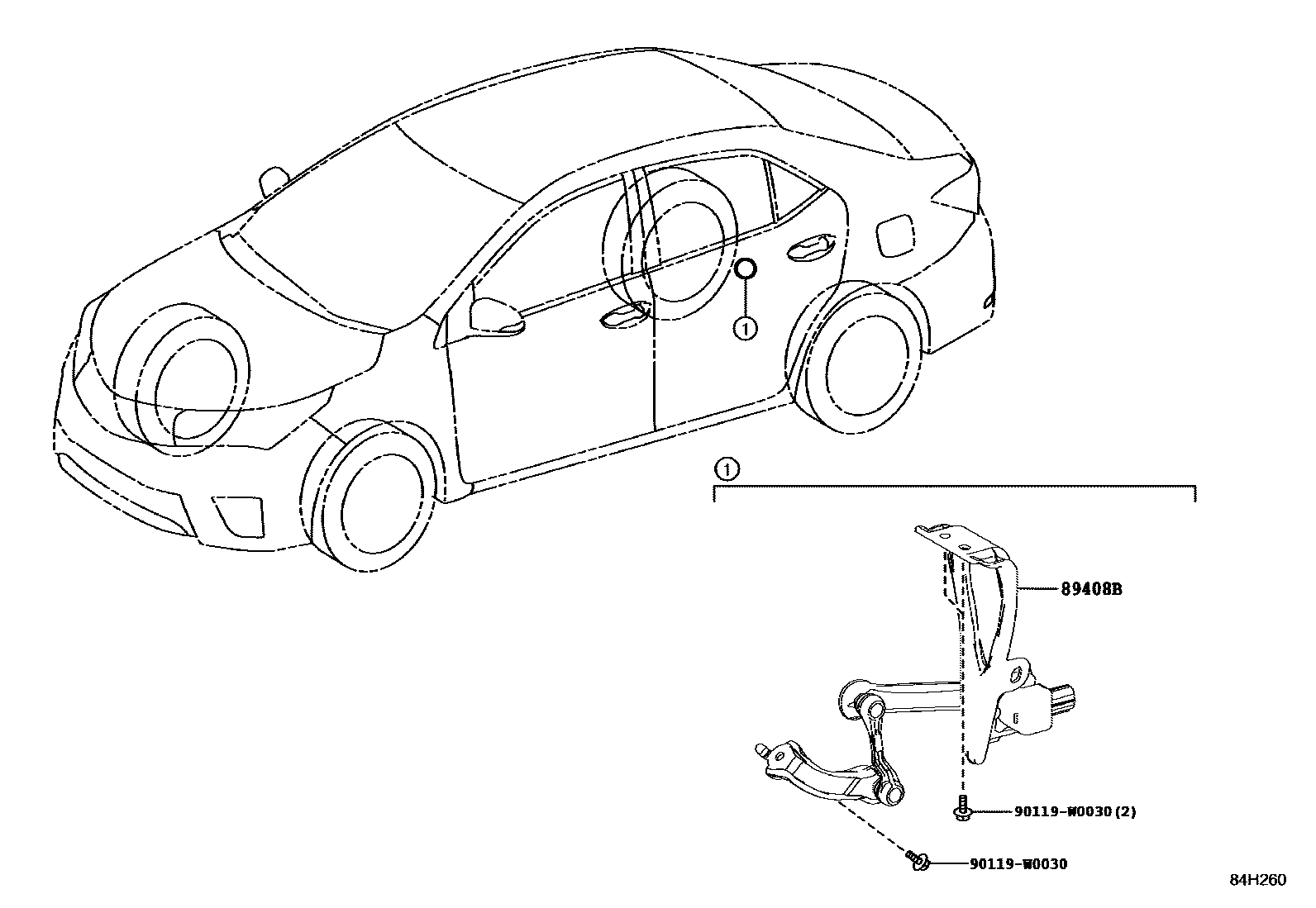 Toyota COROLLA 电子高度控制 EPC diagram — 84H260