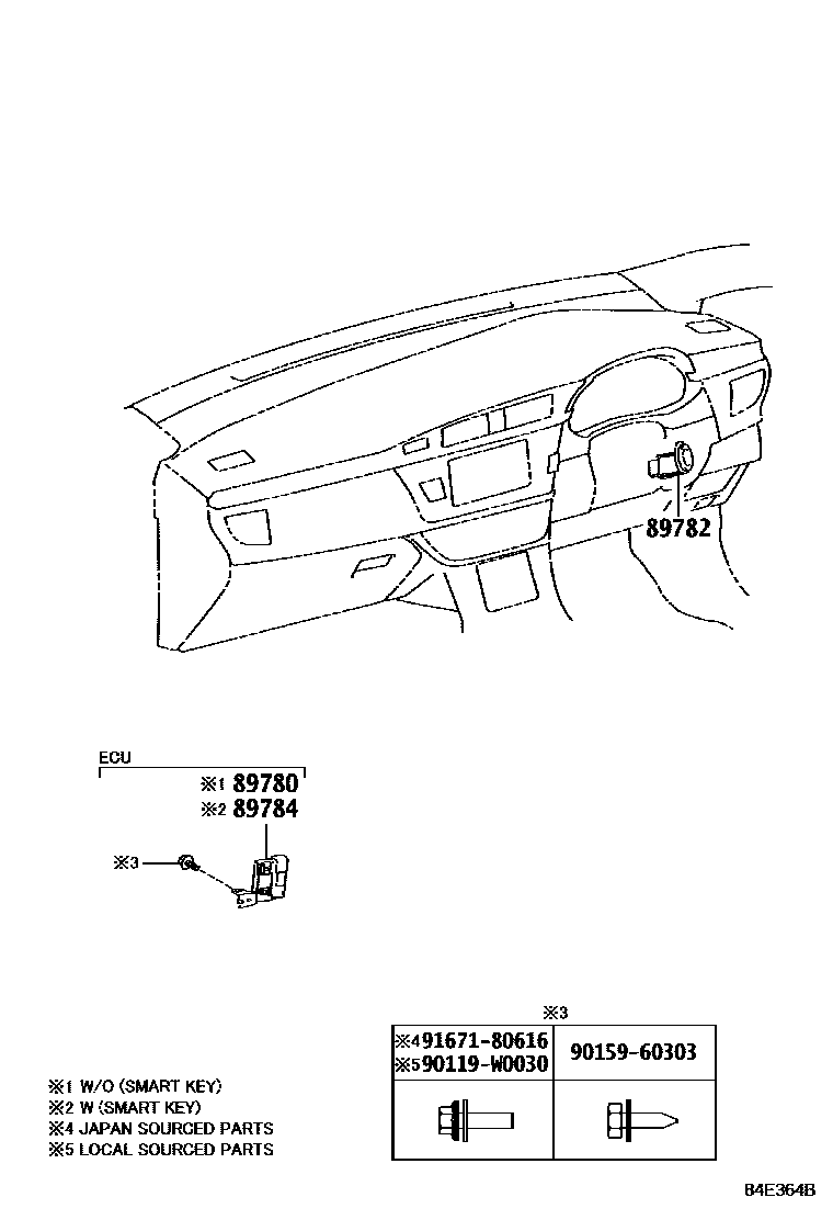 Toyota COROLLA 防盗装置 EPC diagram — 84E364B