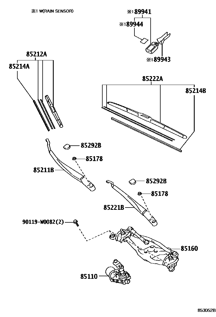 Toyota COROLLA 挡风玻璃刮水器 EPC diagram — 853052B