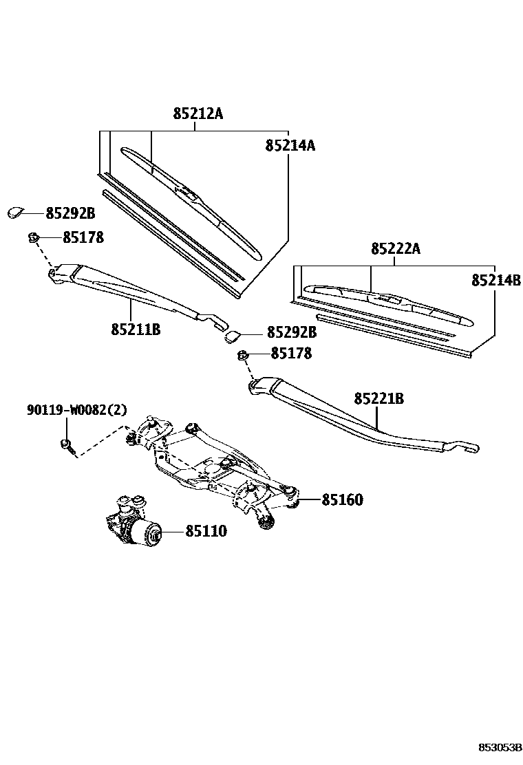 Toyota COROLLA 挡风玻璃刮水器 EPC diagram — 853053B