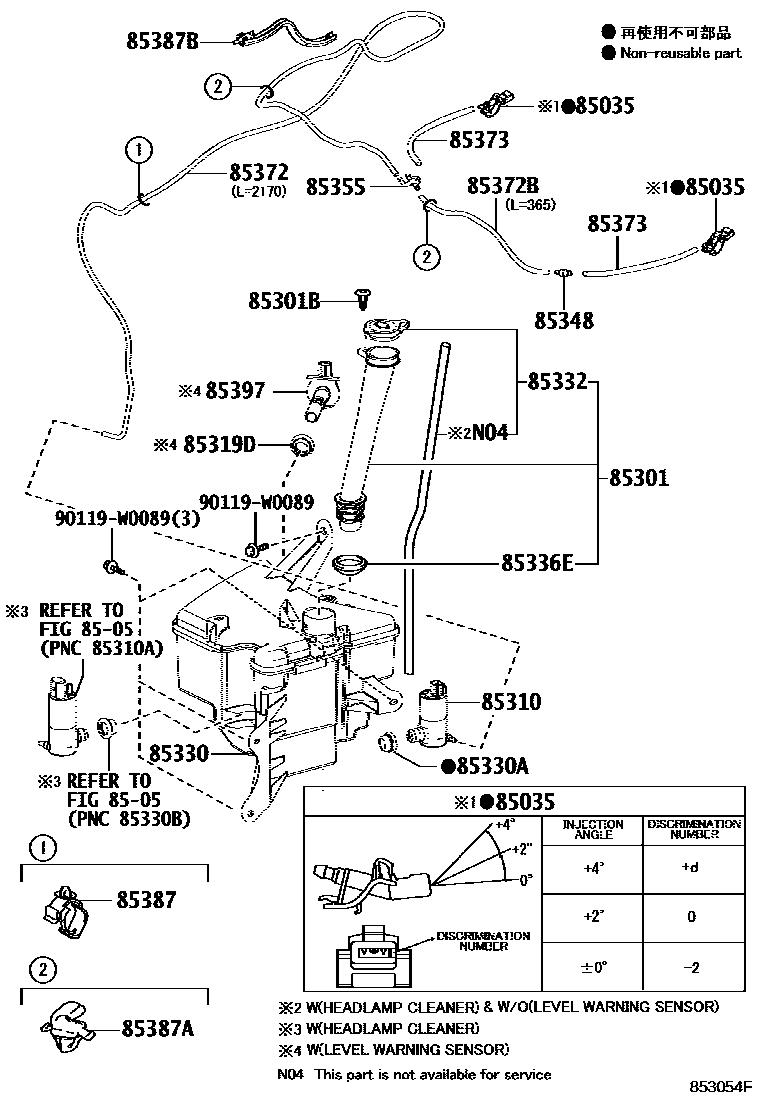 Toyota COROLLA 挡风玻璃清洗器 EPC diagram — 853054F
