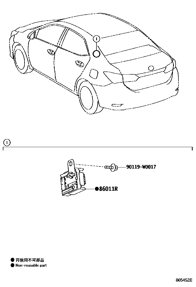 Toyota COROLLA 收音机、放大器和冷凝器 EPC diagram — 865452E