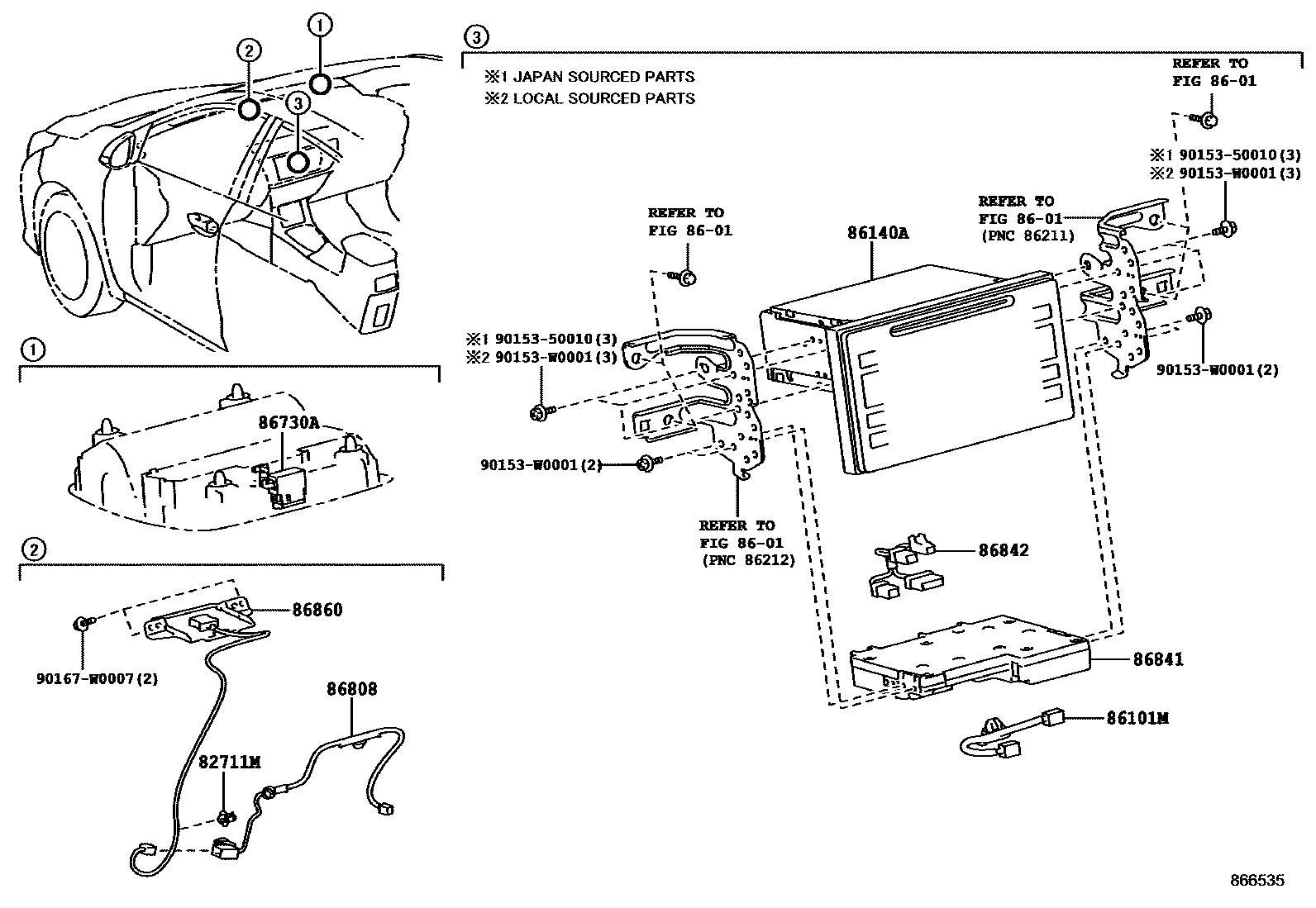 Toyota COROLLA 导航和前监视器显示屏 EPC diagram — 866535