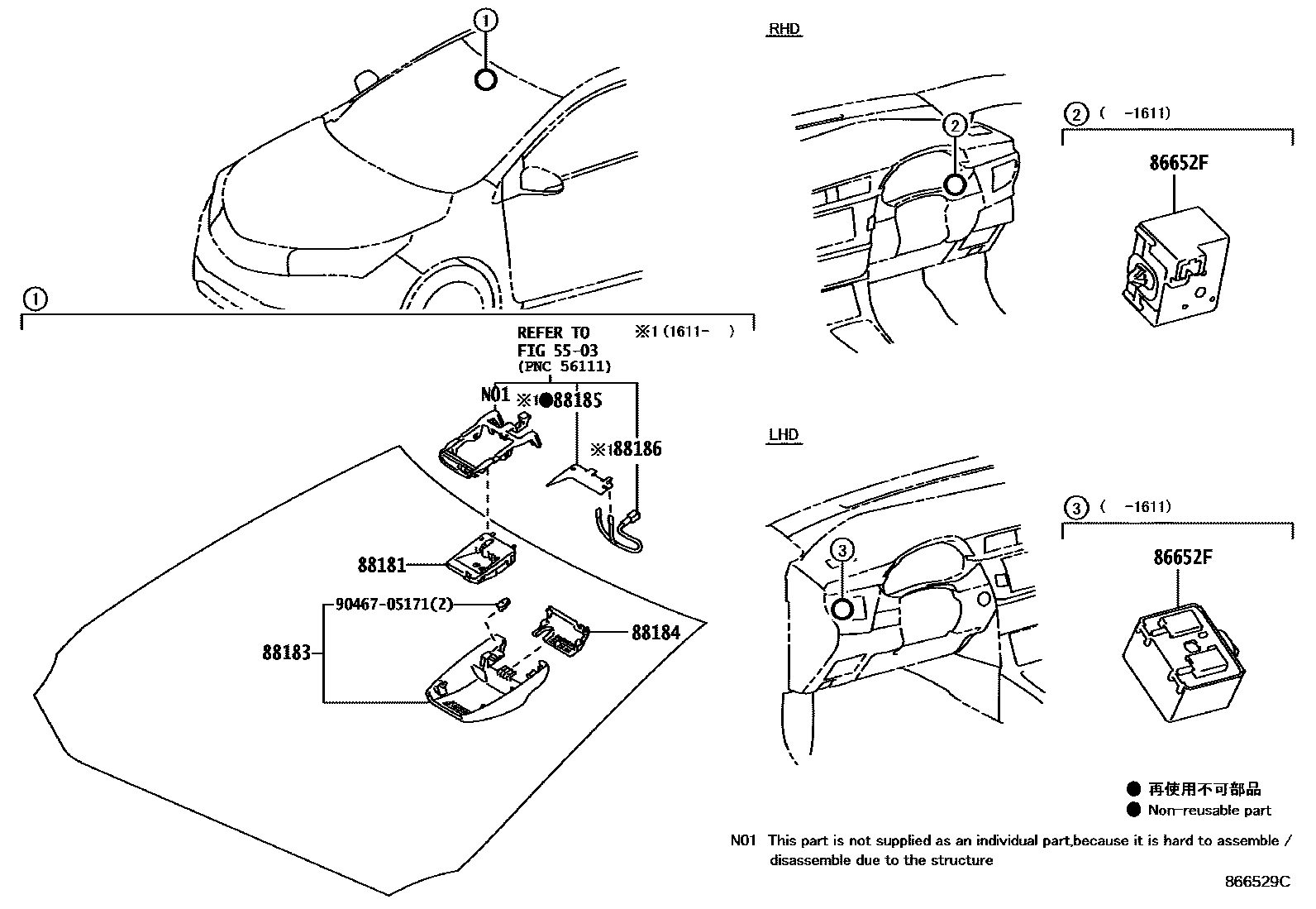 Toyota COROLLA 预碰撞安全系统 EPC diagram — 866529C