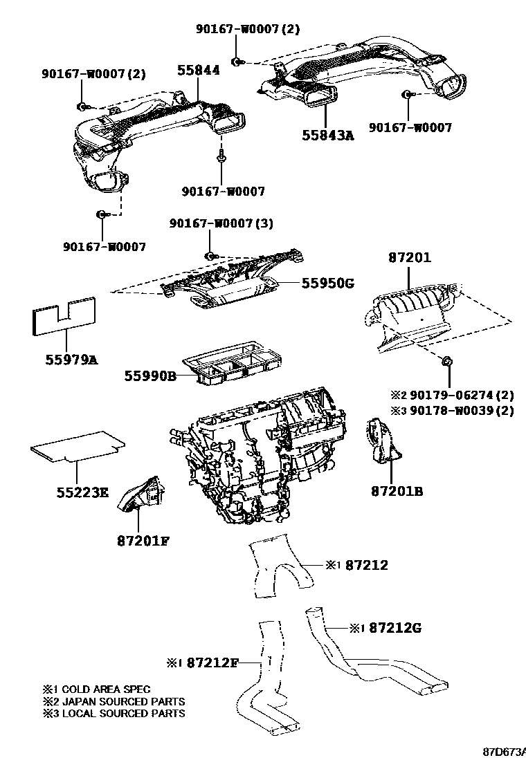 Toyota COROLLA 暖风和空调系统 - 控制器和风管 EPC diagram — 87D673A