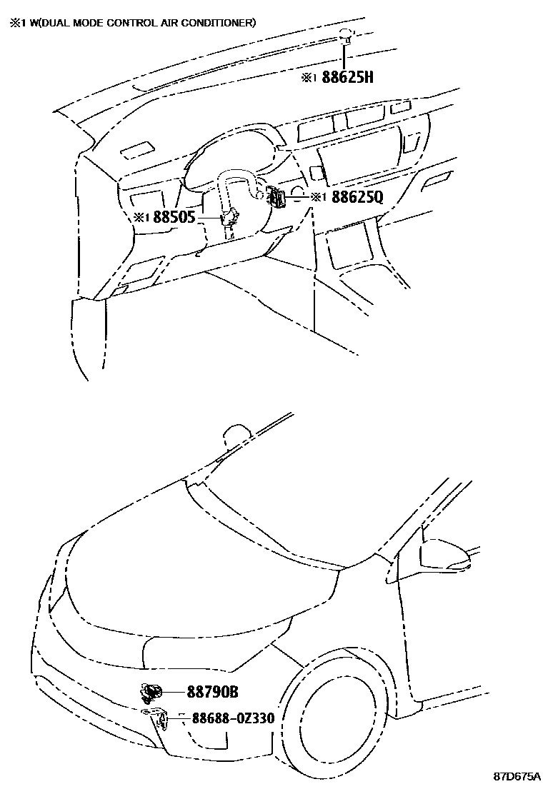 Toyota COROLLA 暖风和空调系统 - 控制器和风管 EPC diagram — 87D675A