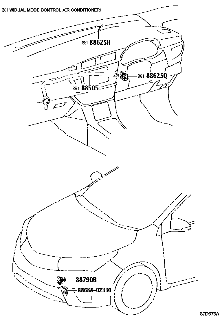 Toyota COROLLA 暖风和空调系统 - 控制器和风管 EPC diagram — 87D676A