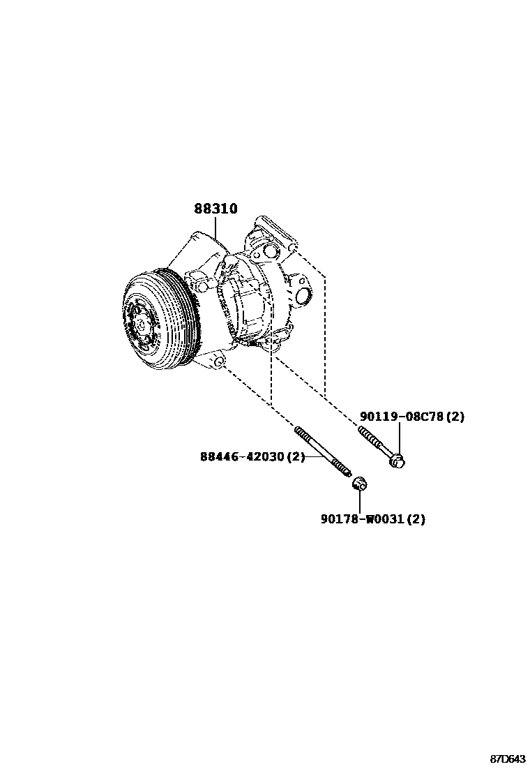Toyota COROLLA Heating & Air Conditioning - Compressor EPC diagram — 87D643