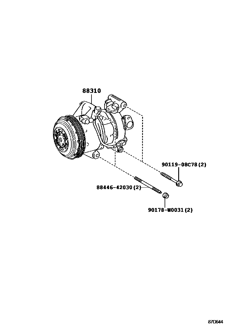 Toyota COROLLA Heating & Air Conditioning - Compressor EPC diagram — 87D644