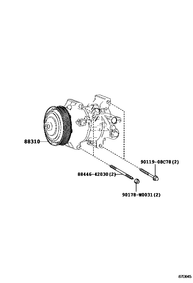 Toyota COROLLA Heating & Air Conditioning - Compressor EPC diagram — 87D645