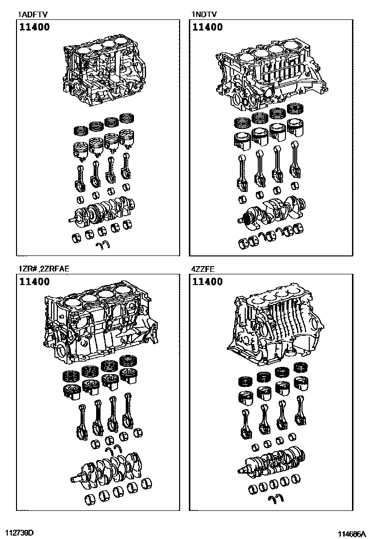 Toyota COROLLA Short Block Assembly EPC diagram — 114686A