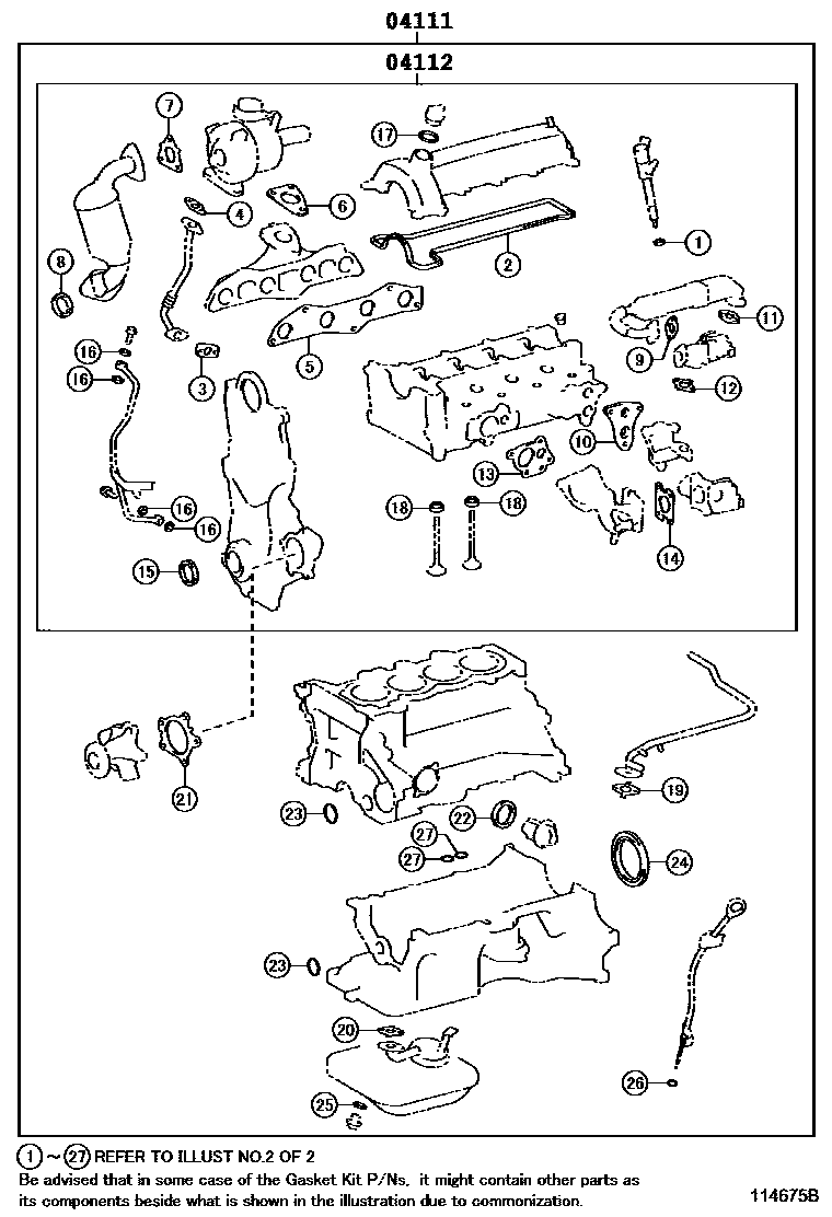 Toyota COROLLA Engine Overhaul Gasket Kit EPC diagram — 114675B