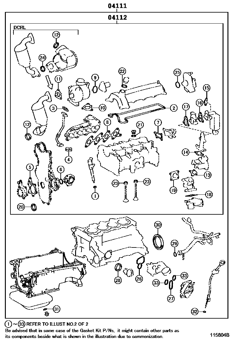 Toyota COROLLA Engine Overhaul Gasket Kit EPC diagram — 115804B