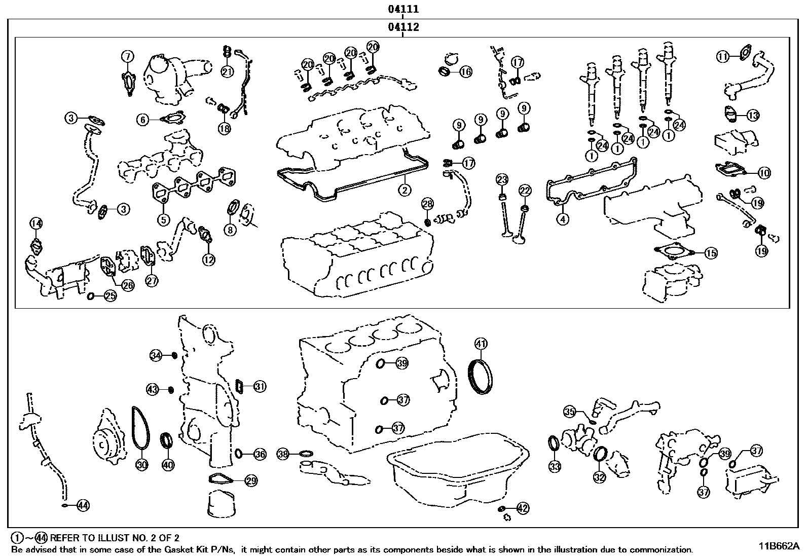 Toyota COROLLA Engine Overhaul Gasket Kit EPC diagram — 11B662A