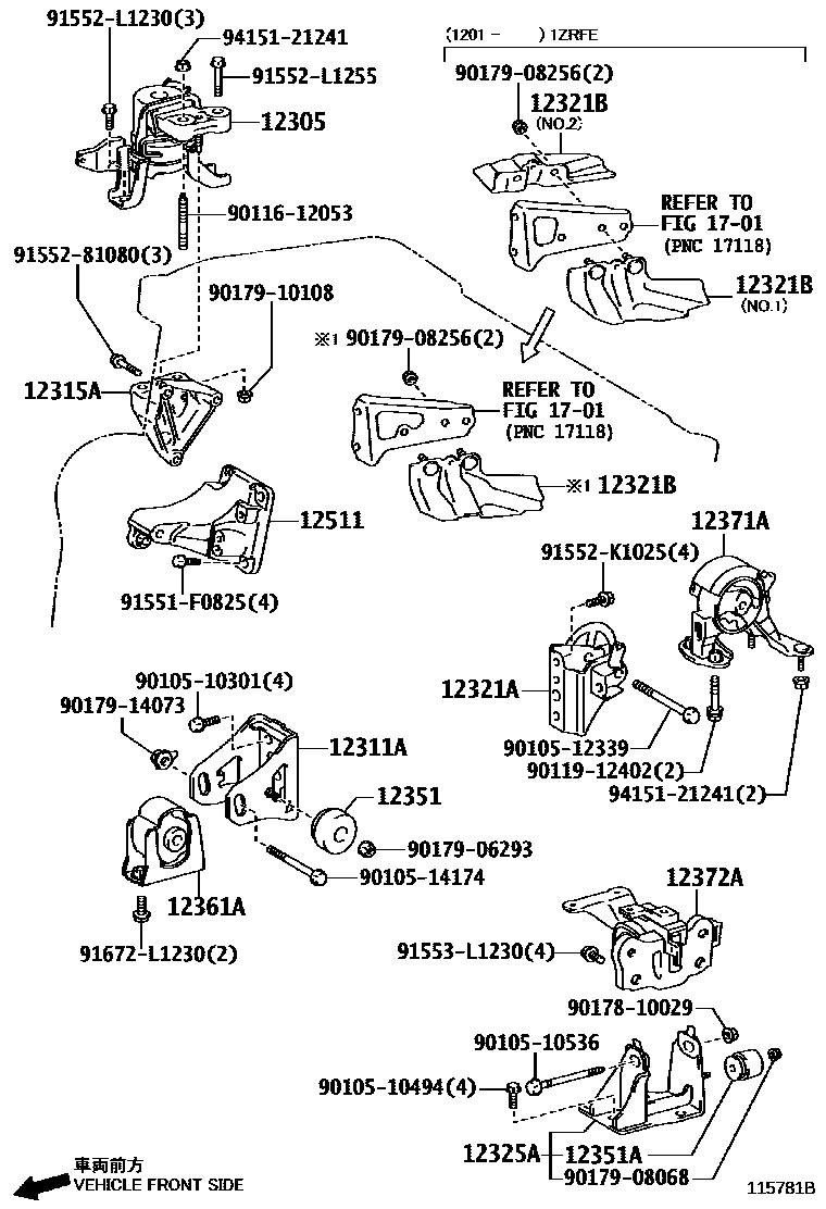 Toyota COROLLA Engine Mounting EPC diagram — 115781B