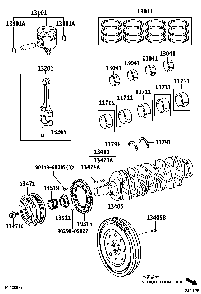 Toyota COROLLA Crankshaft & Piston EPC diagram — 131112B