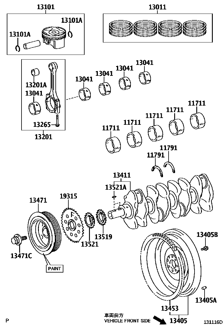 Toyota COROLLA Crankshaft & Piston EPC diagram — 131116D
