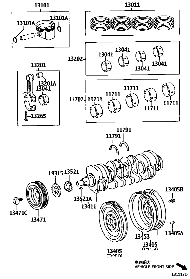 Toyota COROLLA Crankshaft & Piston EPC diagram — 131117D