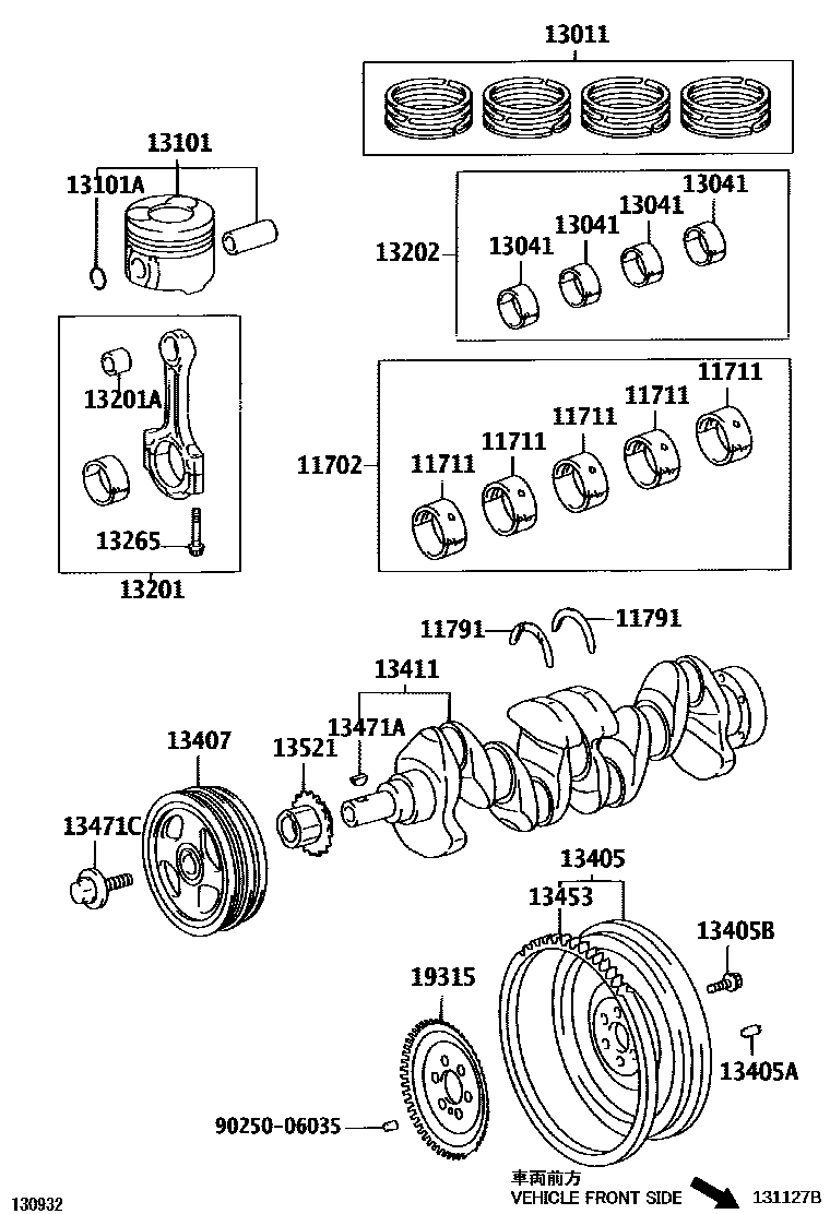 Toyota COROLLA Crankshaft & Piston EPC diagram — 131127B