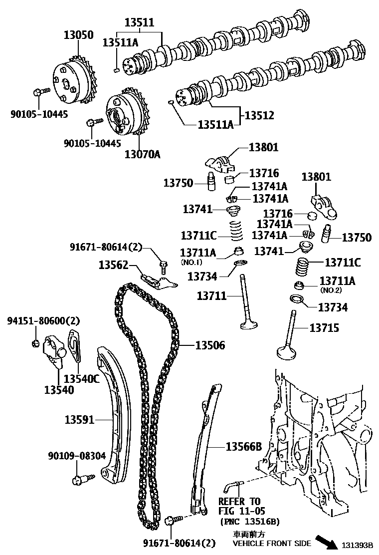 Toyota COROLLA Camshaft & Valve EPC diagram — 131393B
