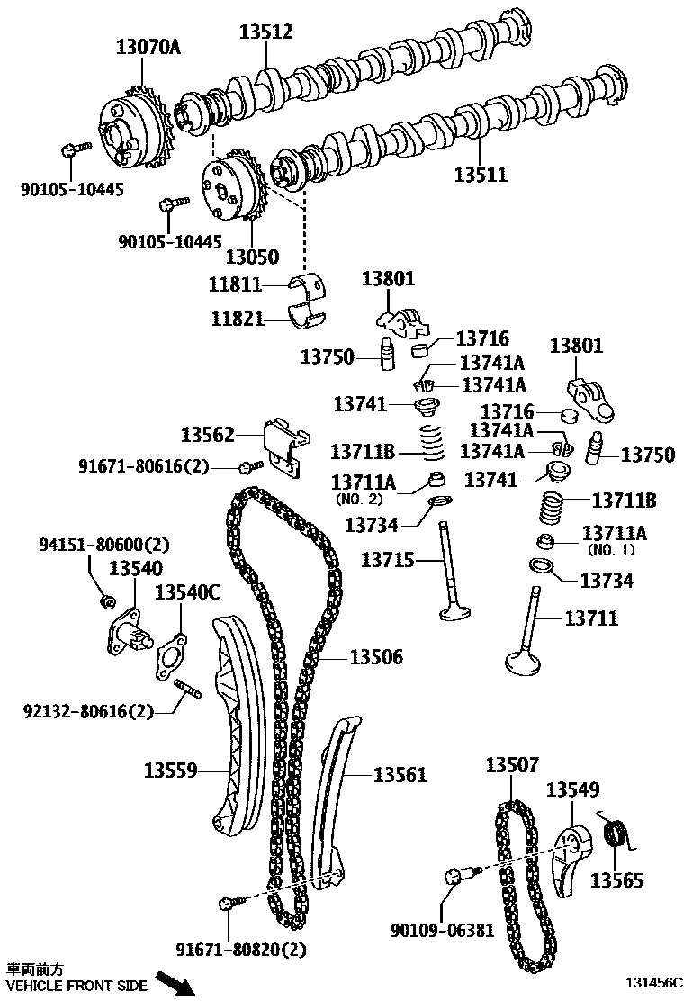 Toyota COROLLA Camshaft & Valve EPC diagram — 131456C