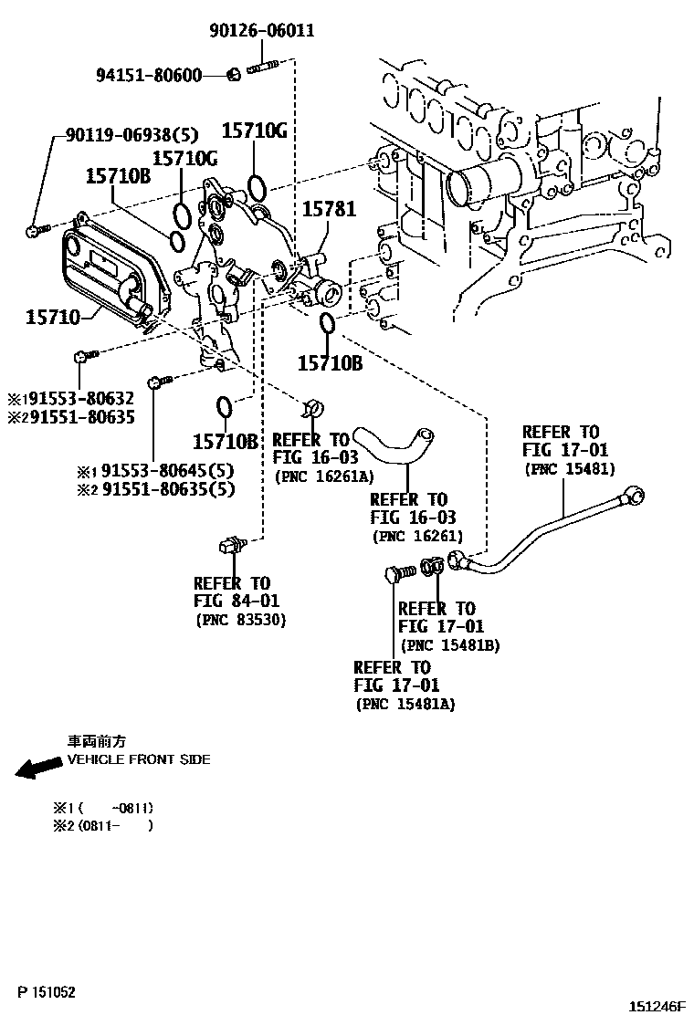 Toyota COROLLA Engine Oil Cooler EPC diagram — 151246F