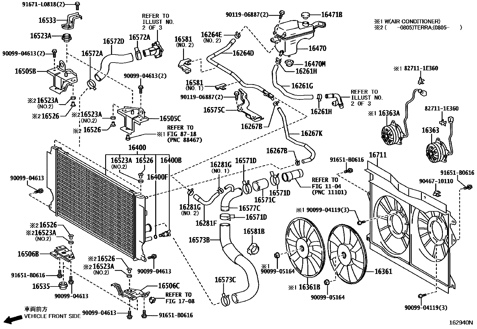 Toyota COROLLA RADIATOR & WATER OUTLET EPC diagram — 162940N