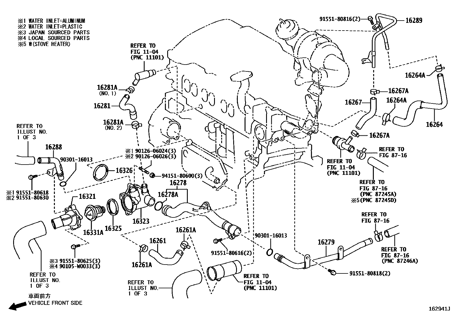Toyota COROLLA RADIATOR & WATER OUTLET EPC diagram — 162941J