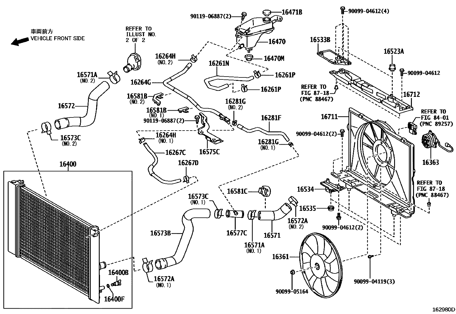 Toyota COROLLA RADIATOR & WATER OUTLET EPC diagram — 162980D