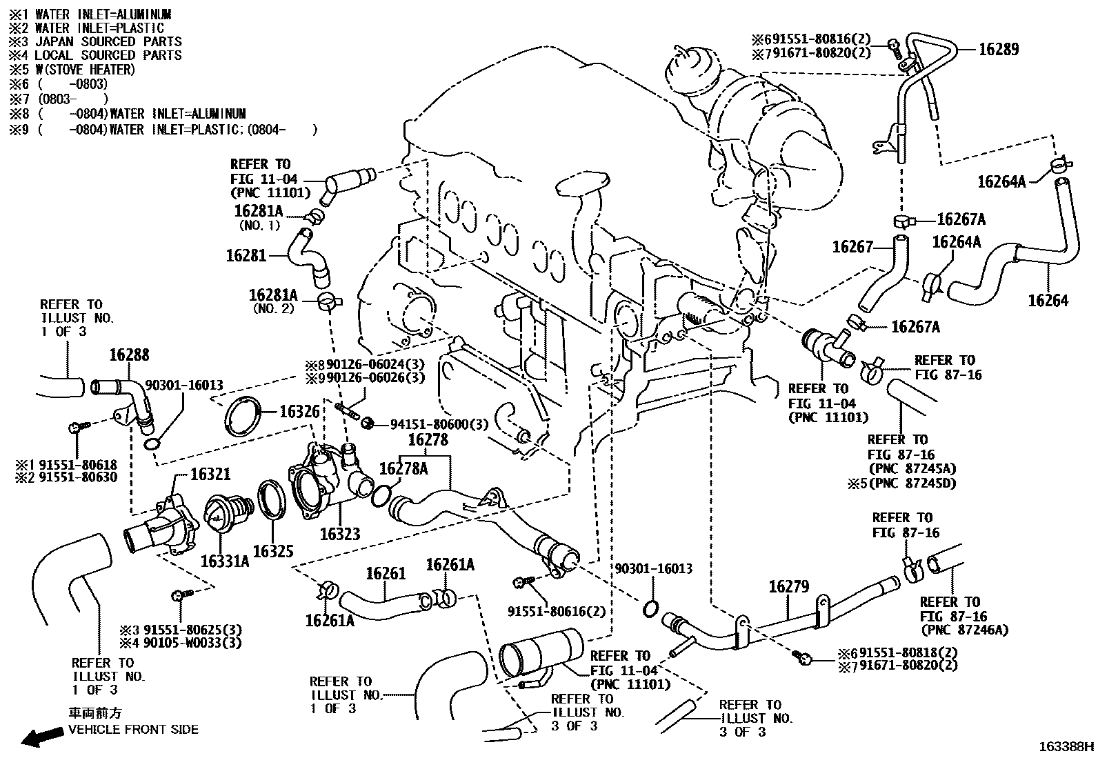 Toyota COROLLA RADIATOR & WATER OUTLET EPC diagram — 163388H