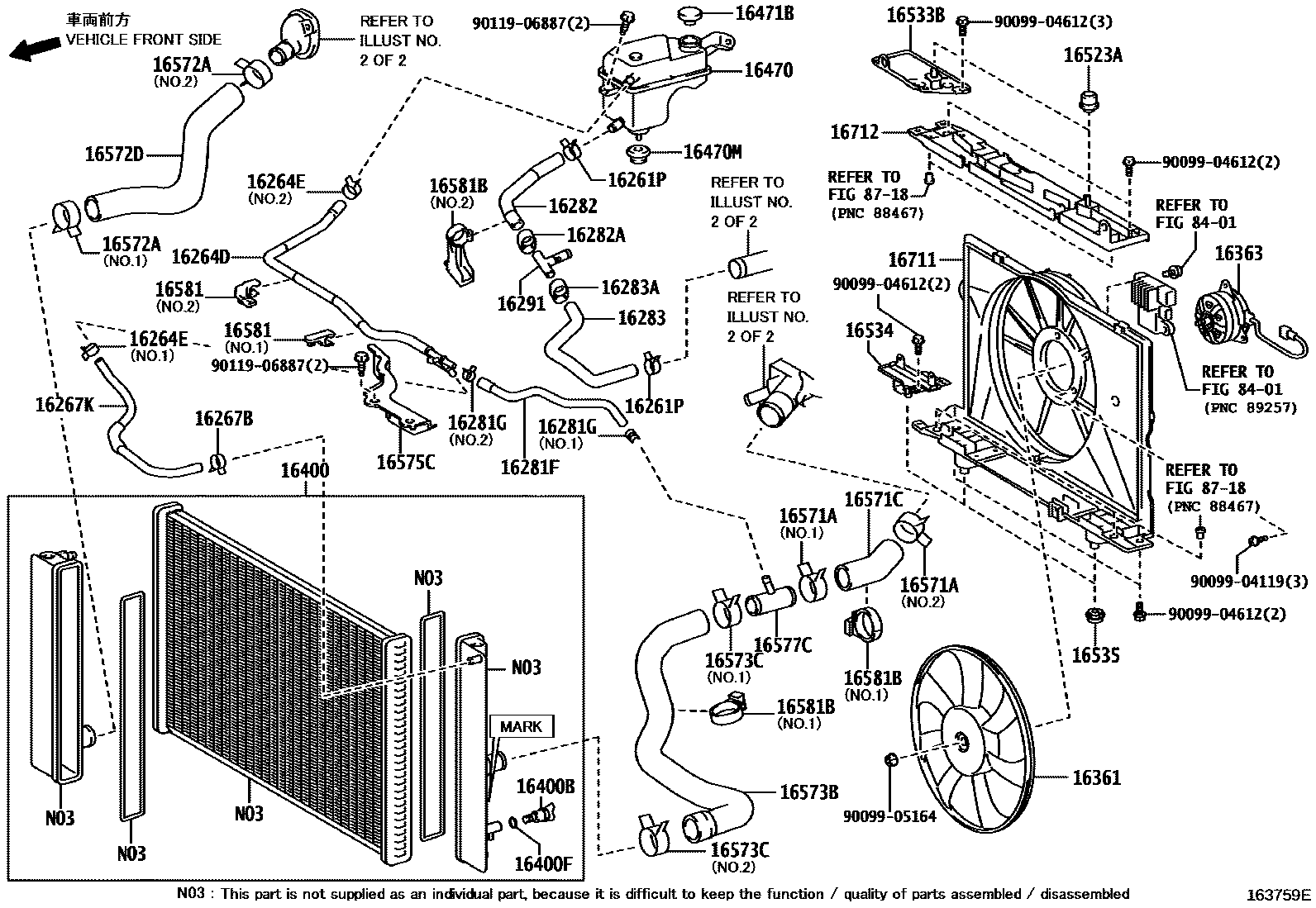 Toyota COROLLA RADIATOR & WATER OUTLET EPC diagram — 163759E