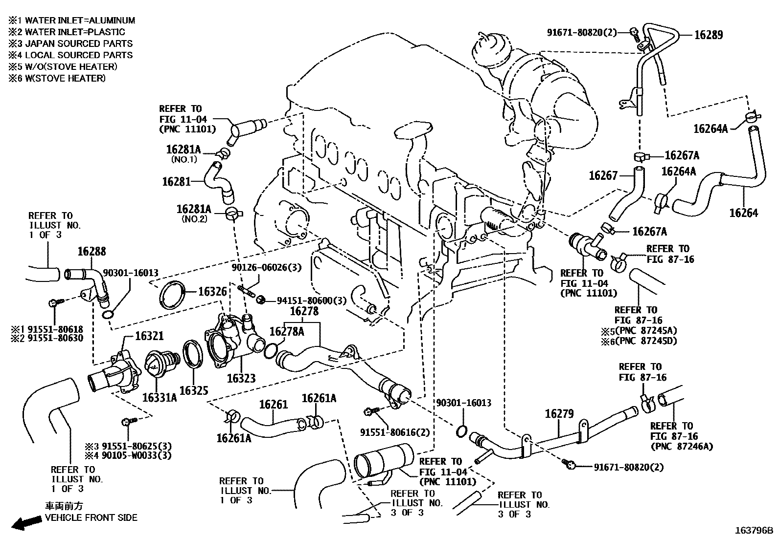 Toyota COROLLA RADIATOR & WATER OUTLET EPC diagram — 163796B