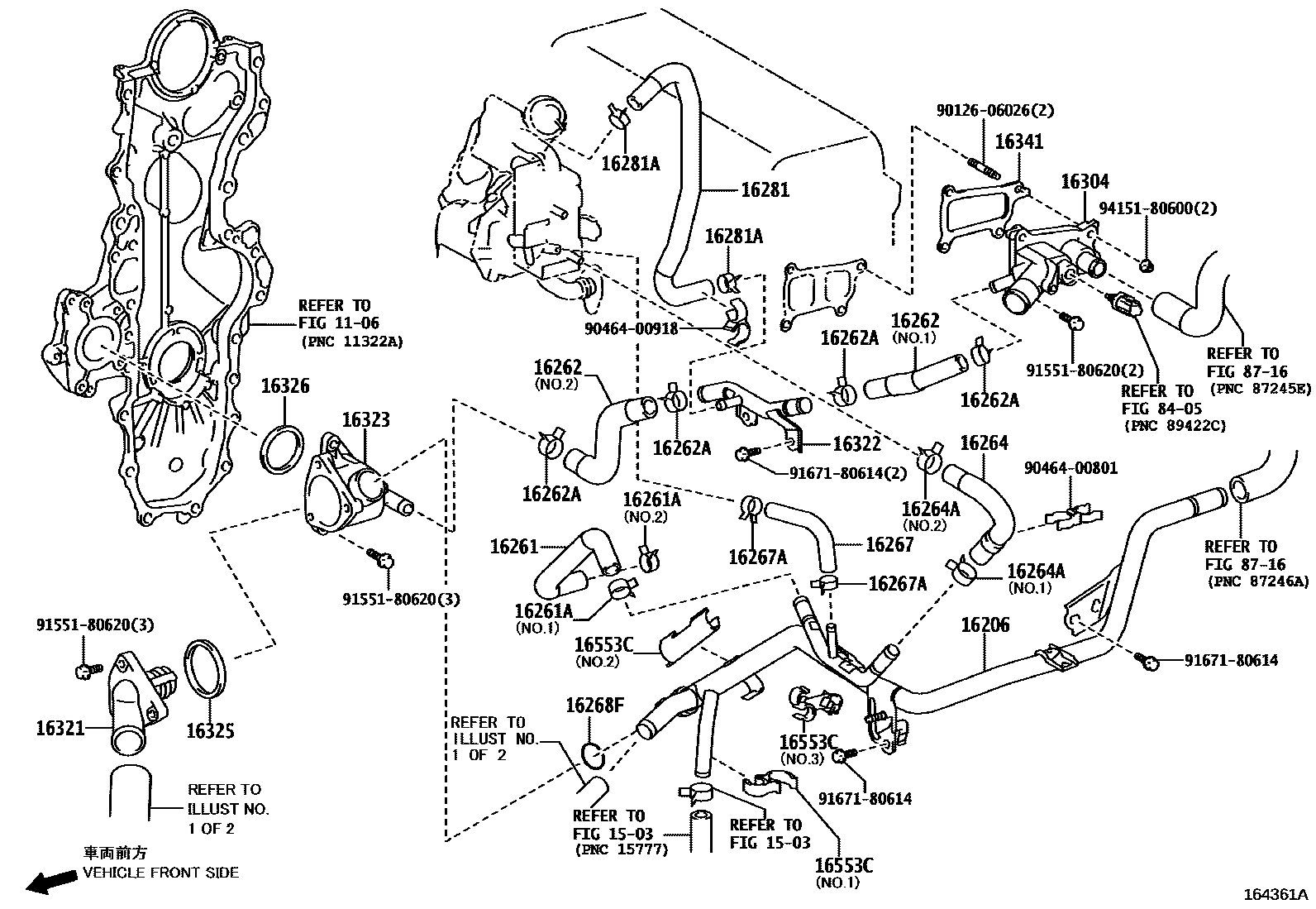 Toyota COROLLA RADIATOR & WATER OUTLET EPC diagram — 164361A