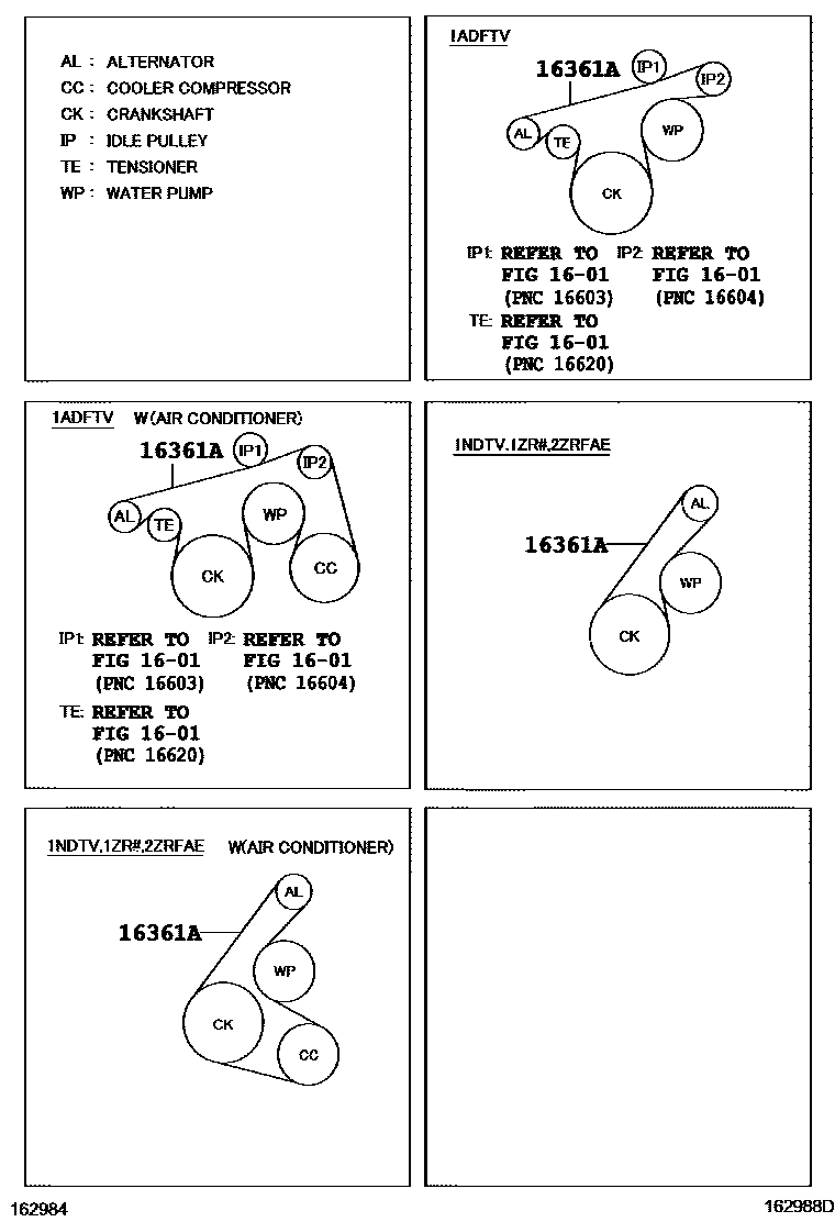 Toyota COROLLA V-Belt EPC diagram — 162988D