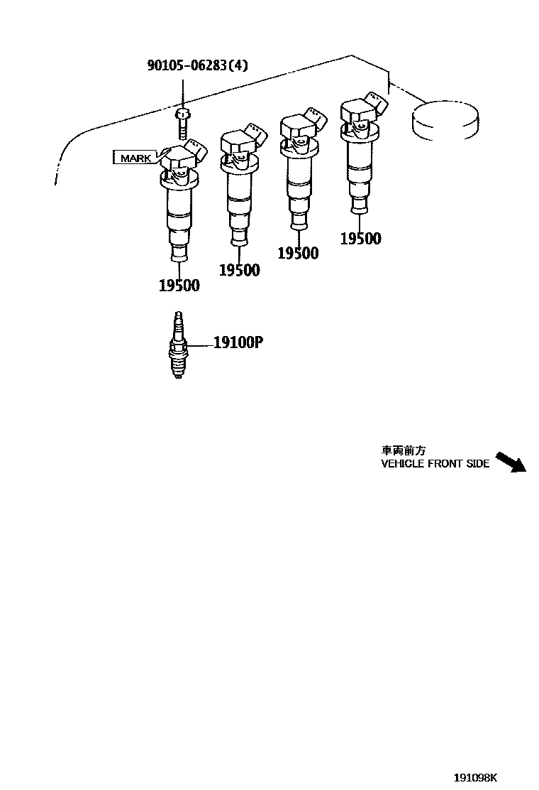 Toyota COROLLA 点火线圈和火花塞 EPC diagram — 191098K
