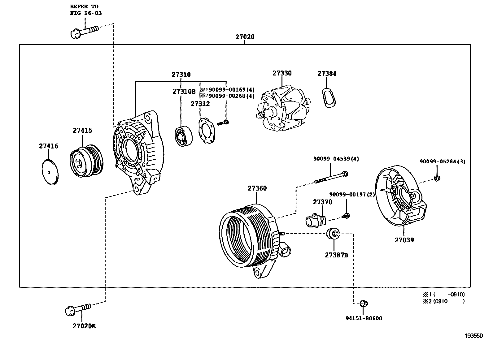 Toyota COROLLA Alternator EPC diagram — 193550