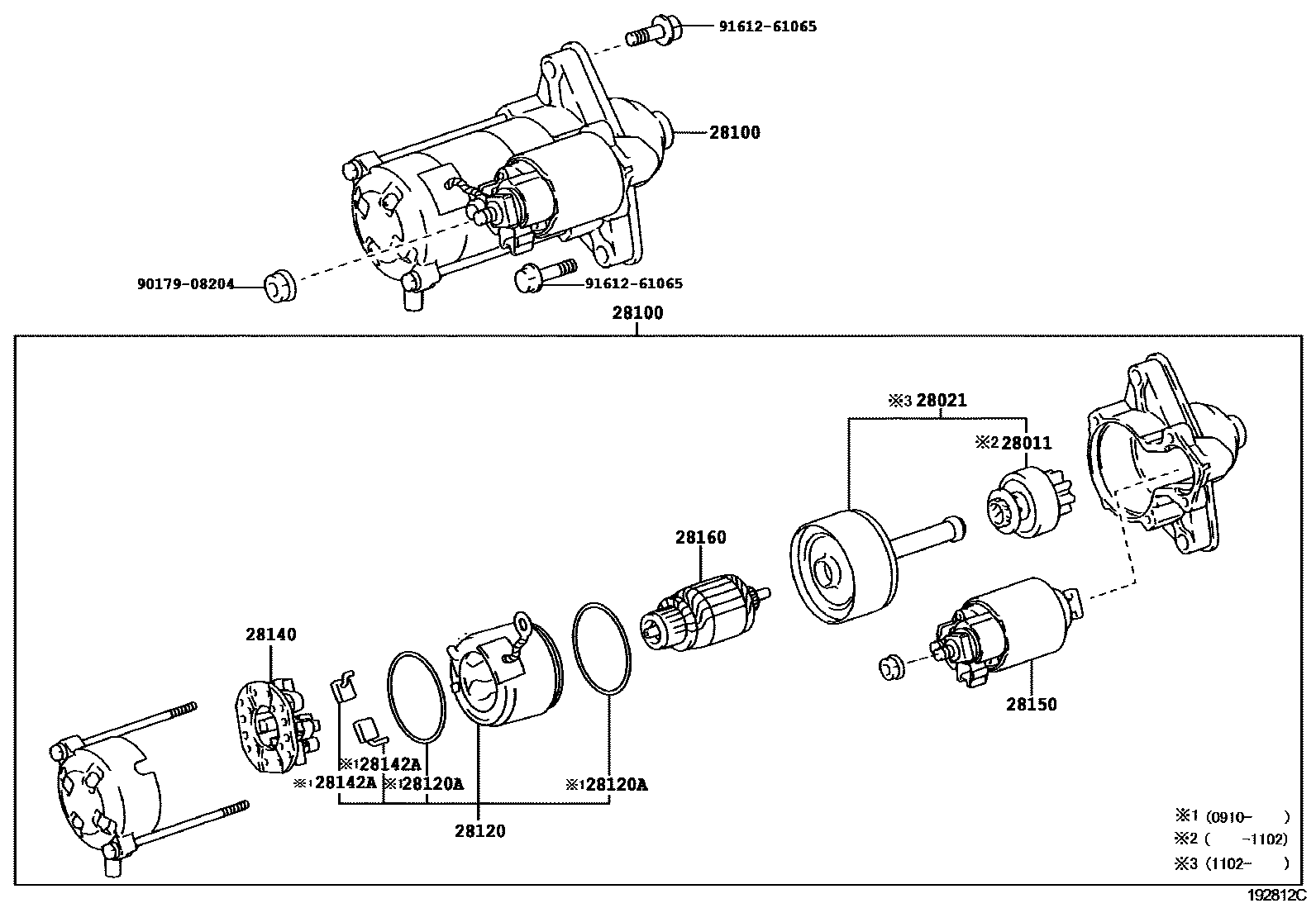 Toyota COROLLA 起动机 EPC diagram — 192812C